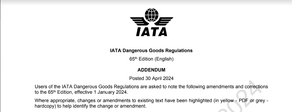 IATA DANGEROUS GOODS REGULATIONS ADDENDUM